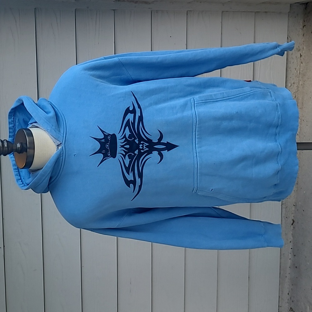 JNCO Baby Blue Tribal Pattern XL Hoodie Sweater Distress Skater‎ VTG Y2K RARE